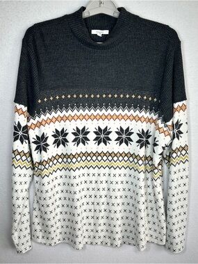 Maurices Fair Isle Sweater Top 0X 14W Gray Cream Snowflakes Lightweight Nordic